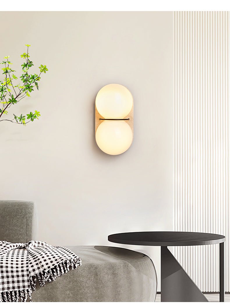 Double Globe Travertine Wall Light, Hardwired Wall Sconce, detail 8