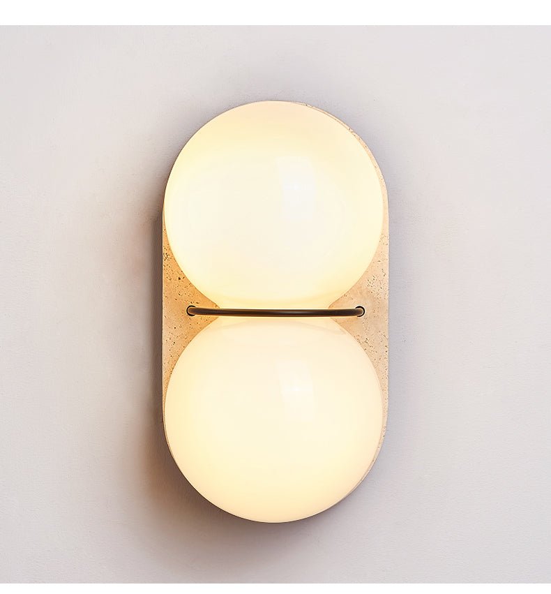Double Globe Travertine Wall Light, Hardwired Wall Sconce, detail 10