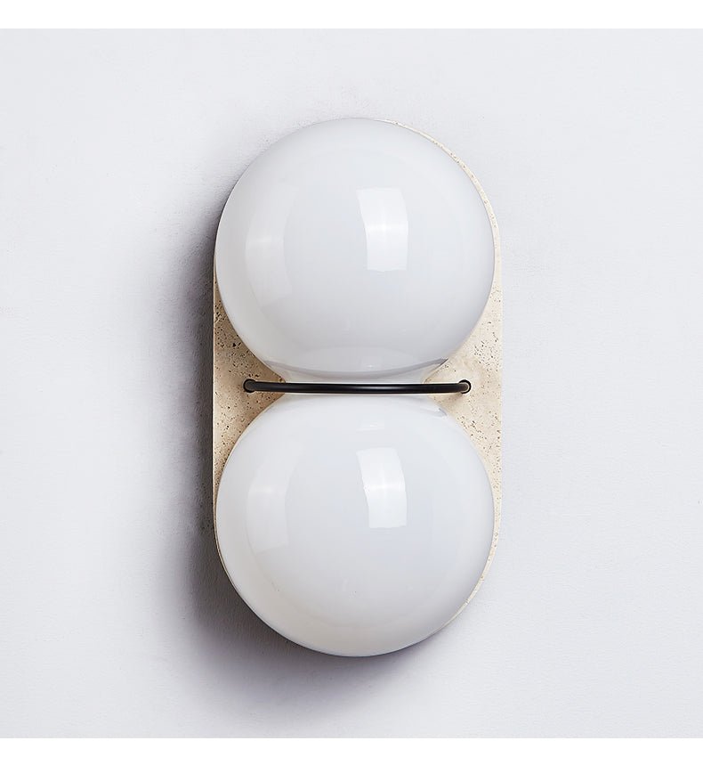 Double Globe Travertine Wall Light, Hardwired Wall Sconce, detail 11