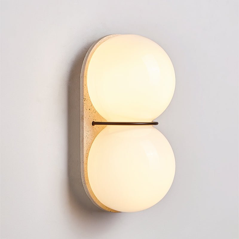 Double Globe Travertine Wall Light, Hardwired Wall Sconce, detail 12