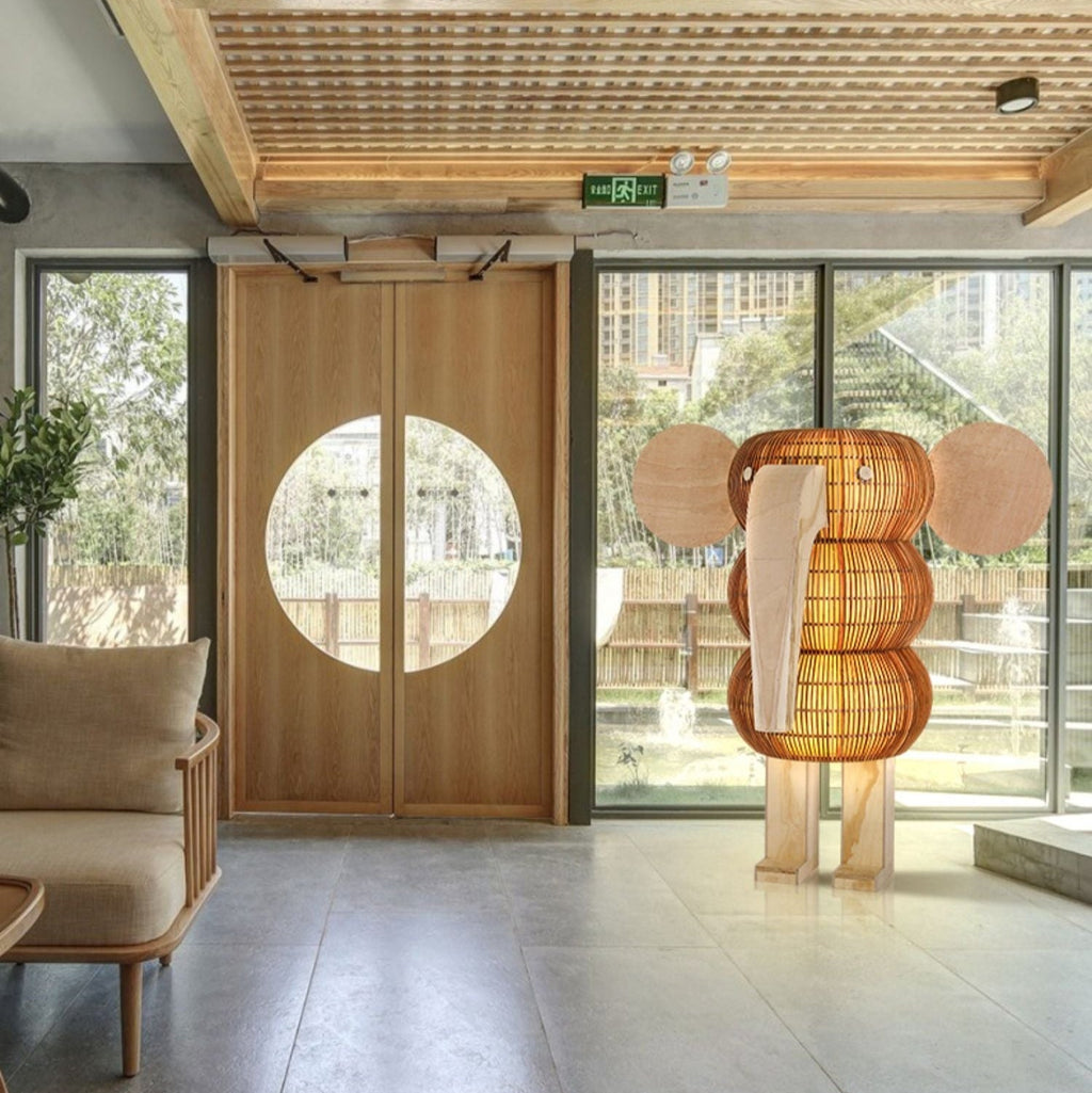 Elephant Shaped Rattan Floor Light, Floor Lamp, detail 4