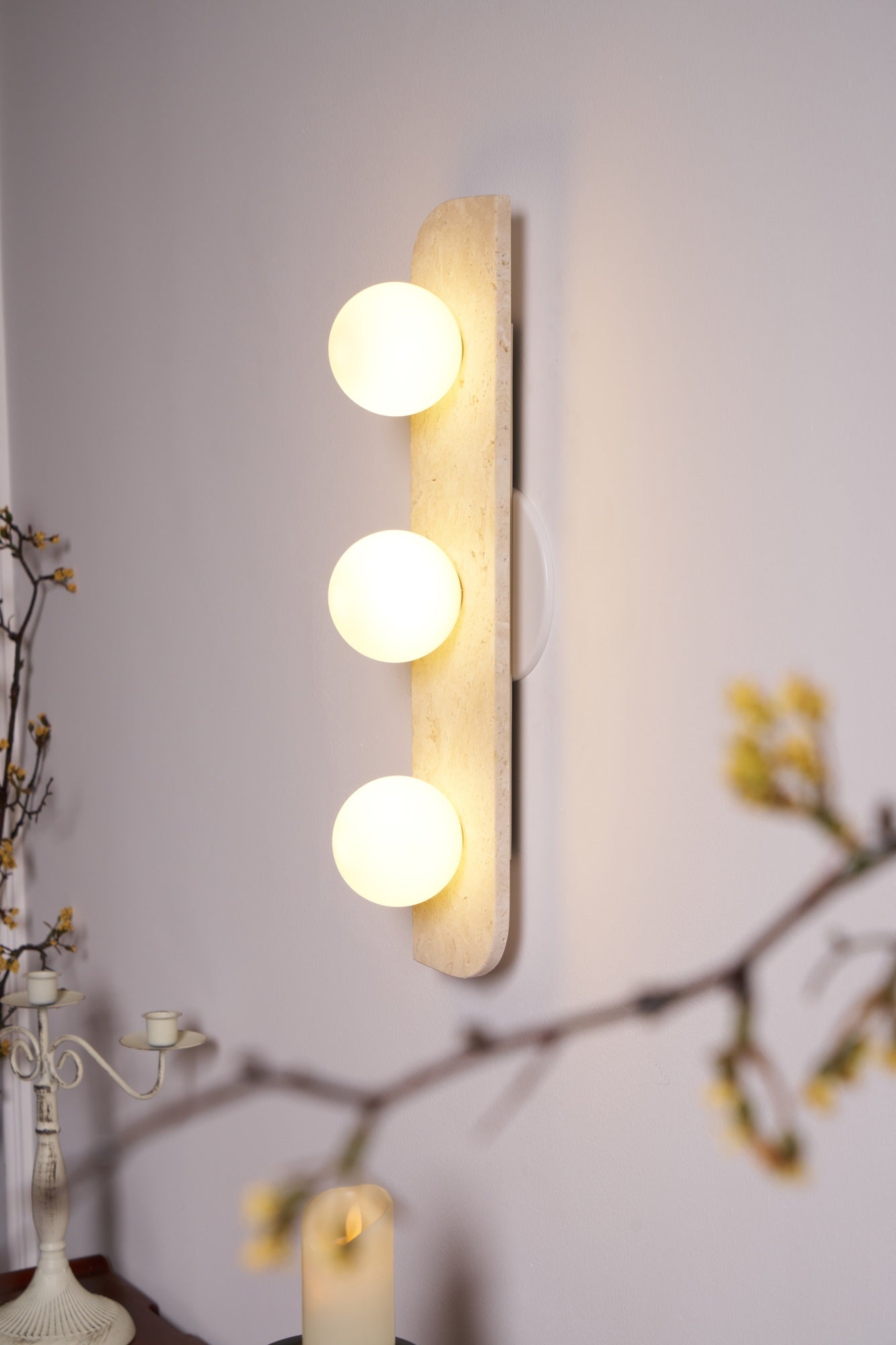 Elysian Travertine Plug-In Wall Light, Plug-In Wall Sconce, detail 18
