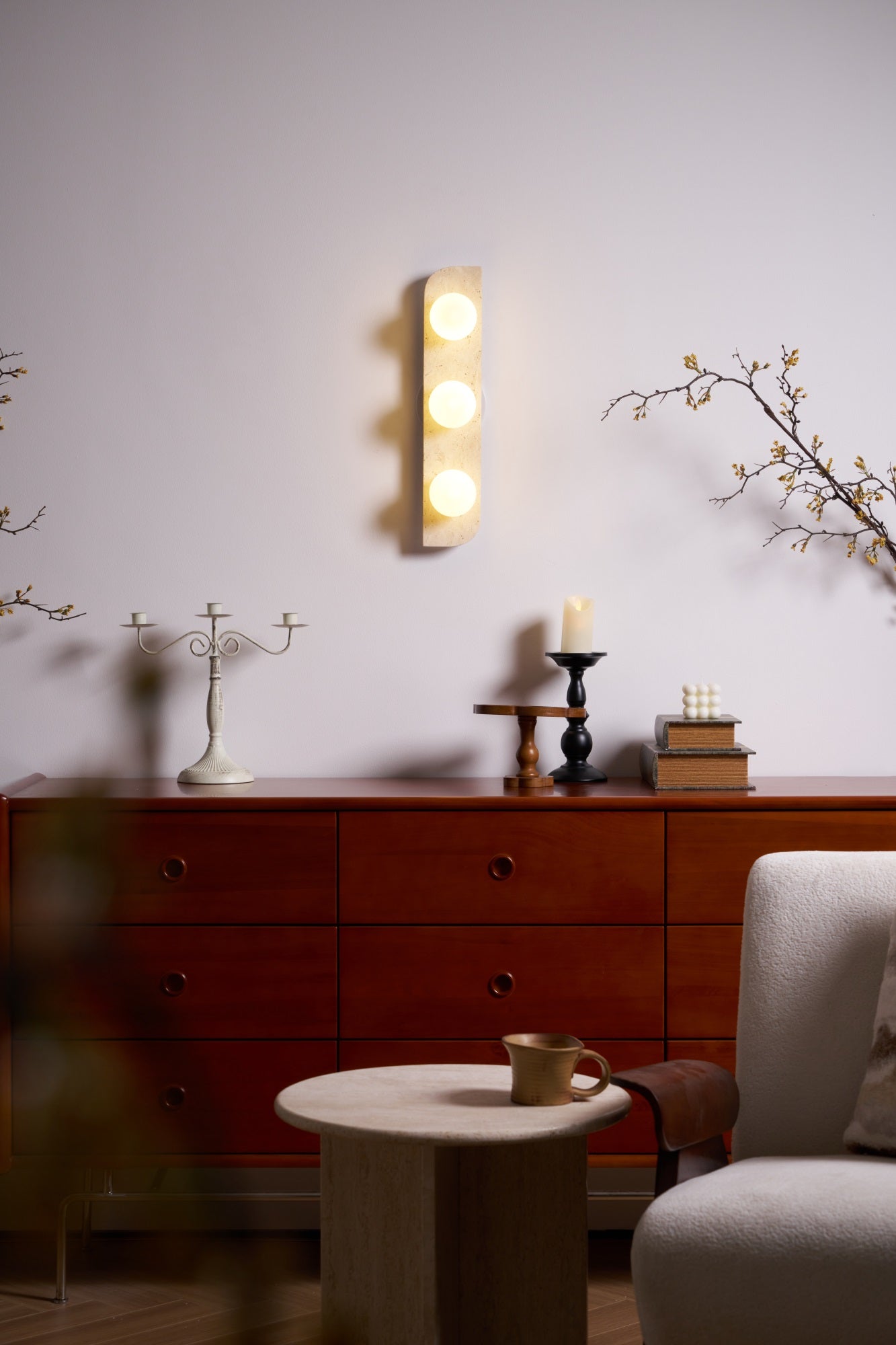 Elysian Travertine Wall Light, Hardwired Wall Sconce, detail 23
