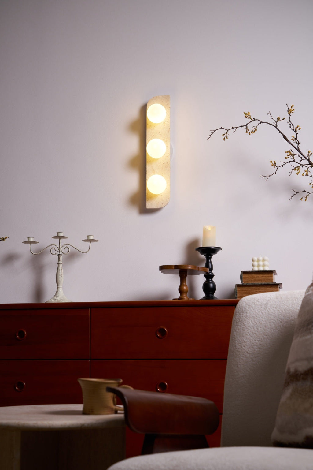 Elysian Travertine Wall Light, Hardwired Wall Sconce, detail 24