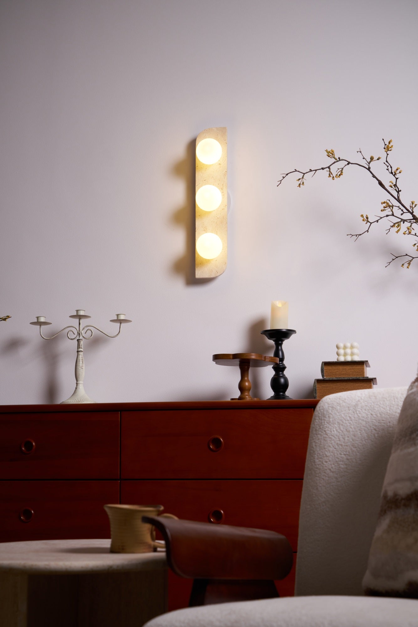 Elysian Travertine Wall Light, Hardwired Wall Sconce, detail 24