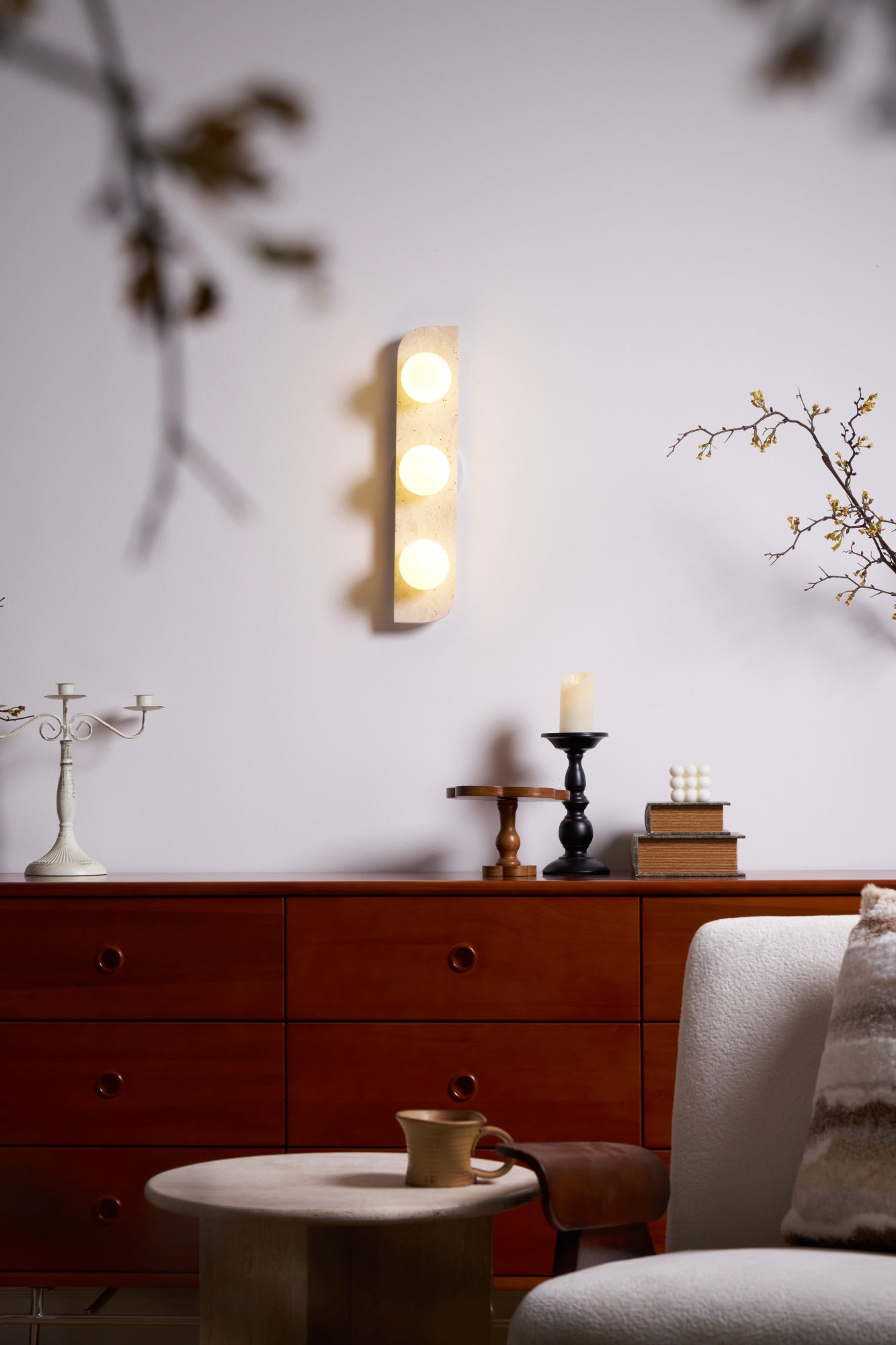 Elysian Travertine Wall Light, Hardwired Wall Sconce, detail 17