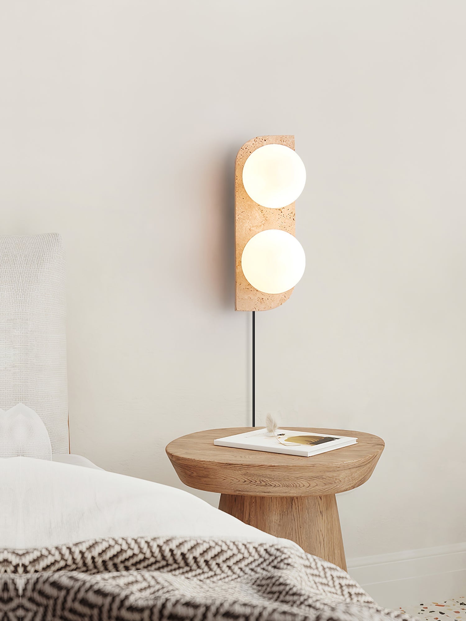 Elysian Travertine Plug-In Wall Light, Plug-In Wall Sconce, detail 2