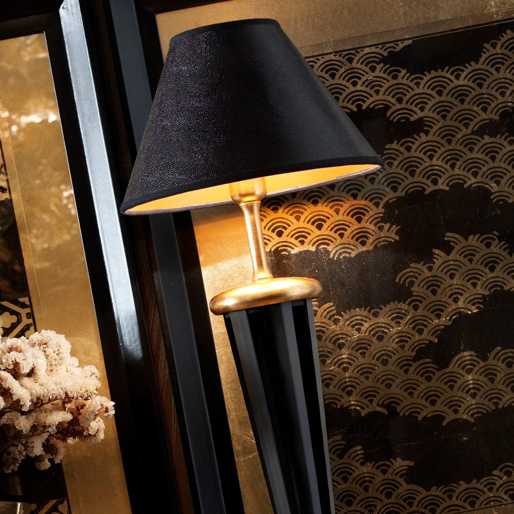 Exclusive Black And Gold Leaf Italian Table Light, Bedside Table Lamp, detail 2