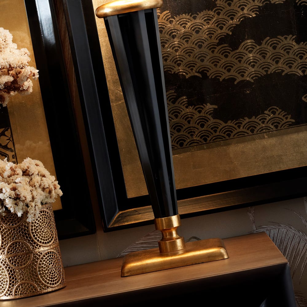 Exclusive Black And Gold Leaf Italian Table Light, Bedside Table Lamp, detail 3