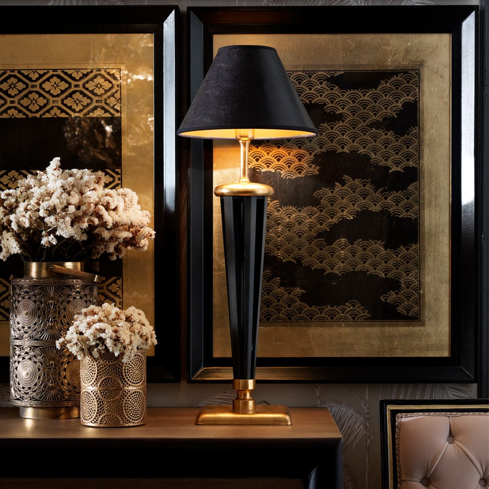 Exclusive Black And Gold Leaf Italian Table Light, Bedside Table Lamp, detail 4