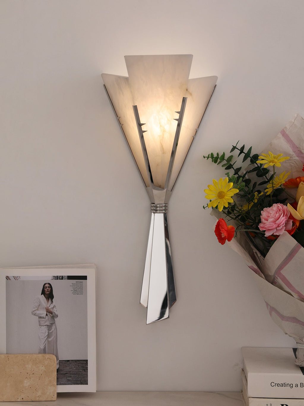 Florent Alabaster Fan Wall Light, Hardwired Wall Sconce, detail 13