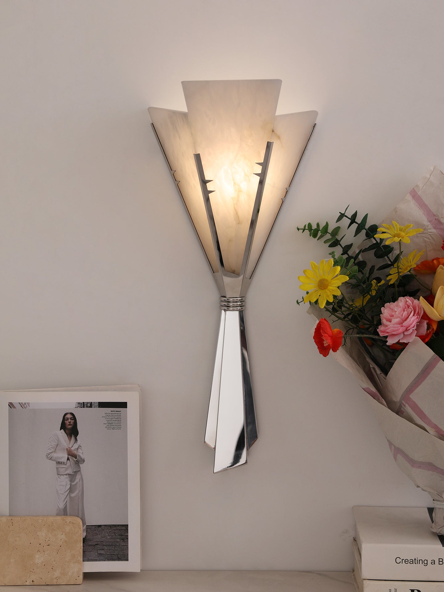 Florent Alabaster Fan Wall Light, Hardwired Wall Sconce, detail 13