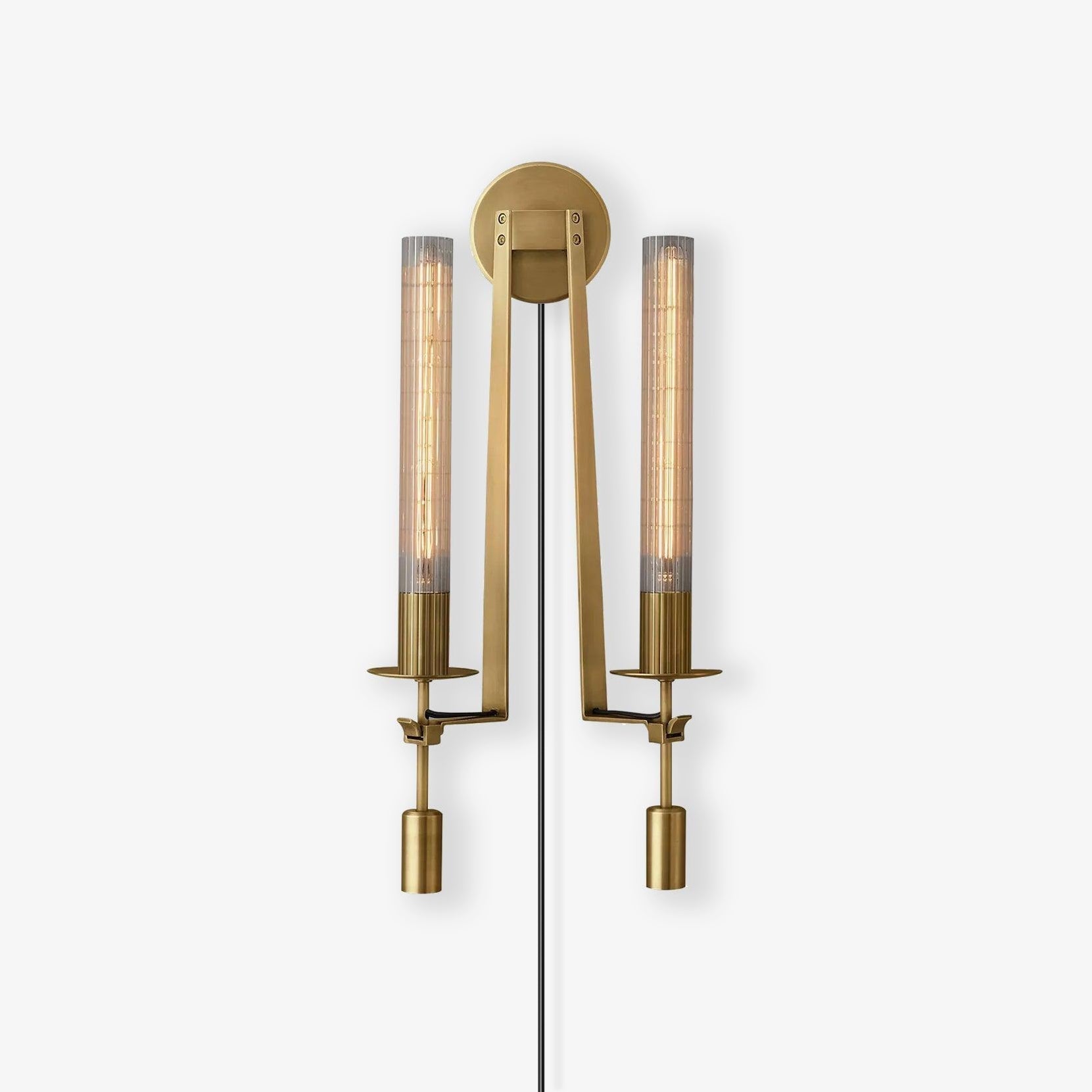 French Classicism Plug-In Wall Light, Plug-In Wall Sconce, Brass, ∅ 9″ x H 28″