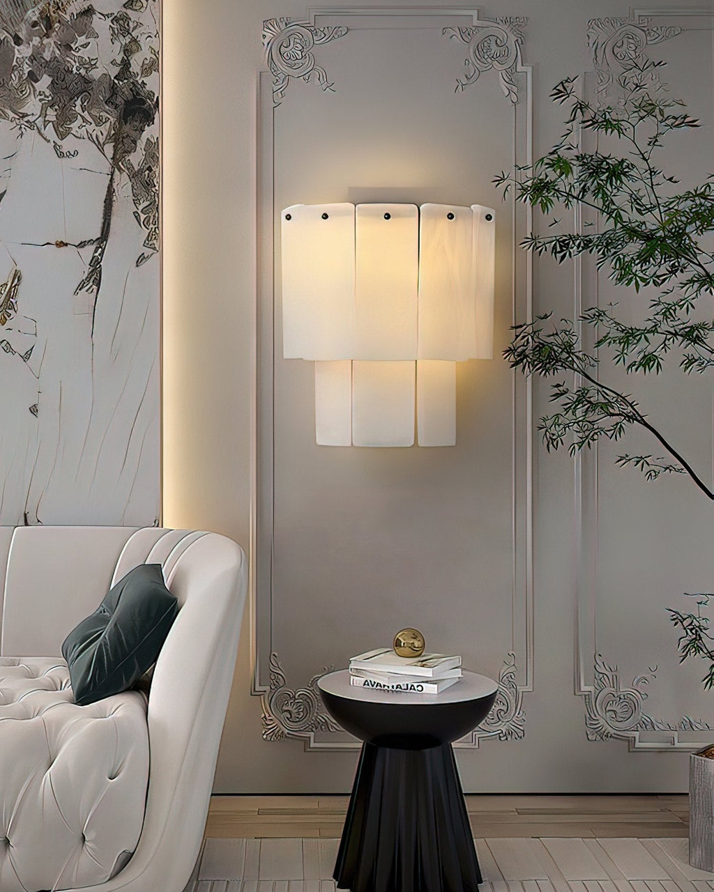 Fractured Alabaster Wall Light - Dia 16cm x W 26cm x H 20cm Metal, Hardwired Wall Sconce, detail 18