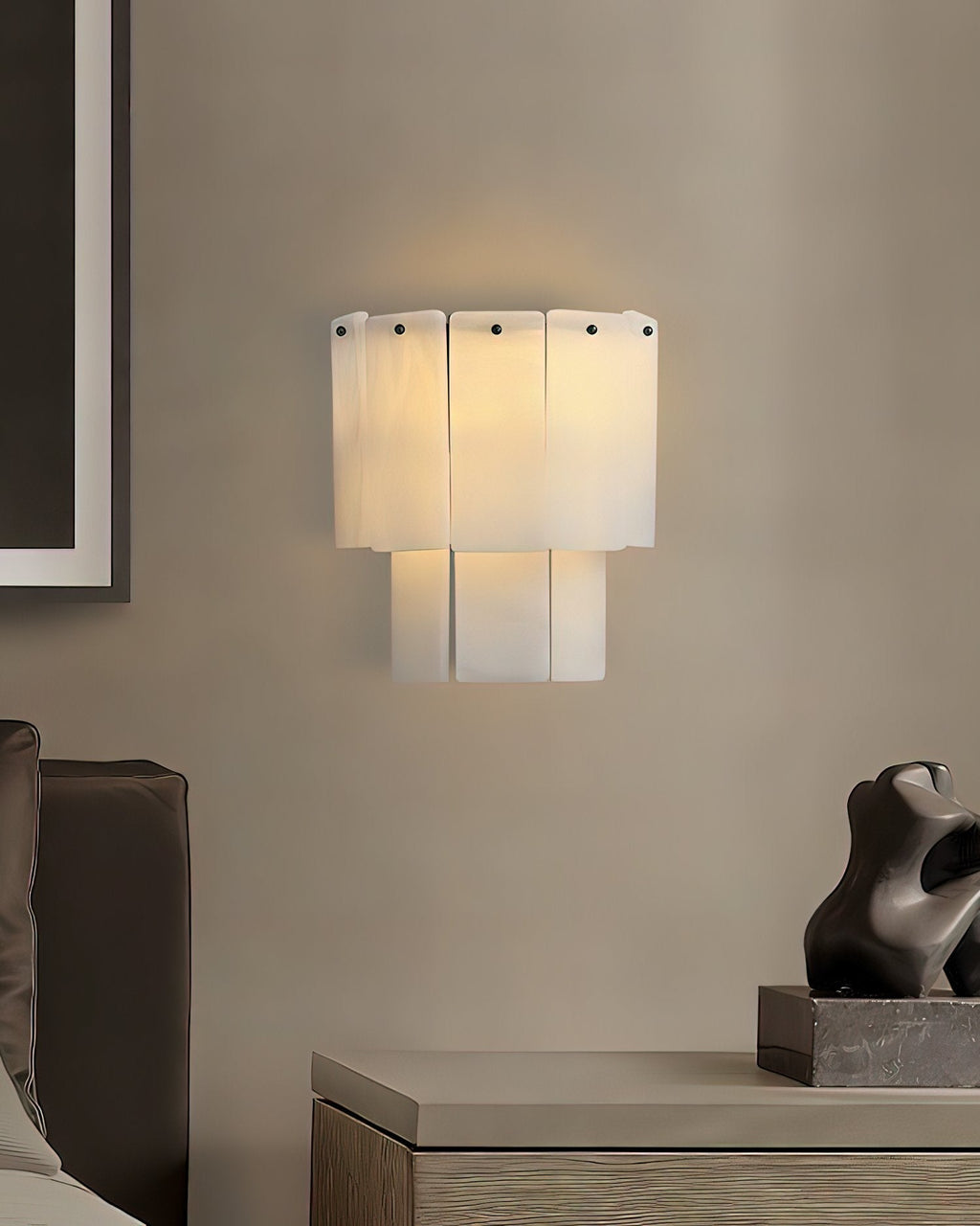 Fractured Alabaster Wall Light - Dia 16cm x W 26cm x H 20cm Metal, Hardwired Wall Sconce, detail 12