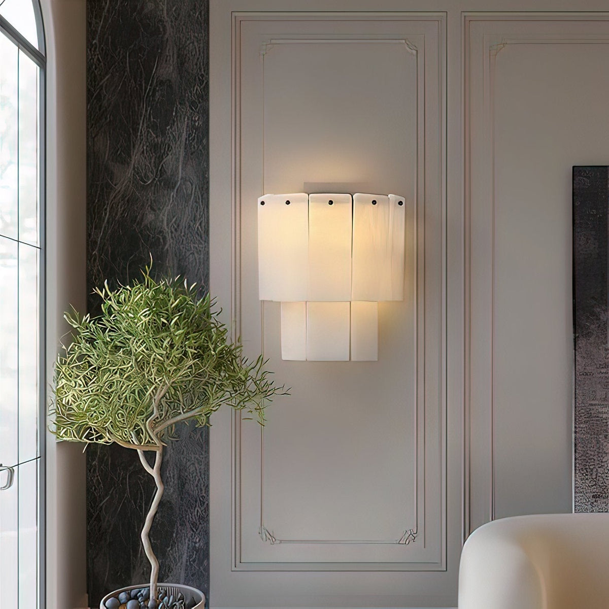 Fractured Alabaster Wall Light - Dia 16cm x W 26cm x H 20cm Metal, Hardwired Wall Sconce, detail 14