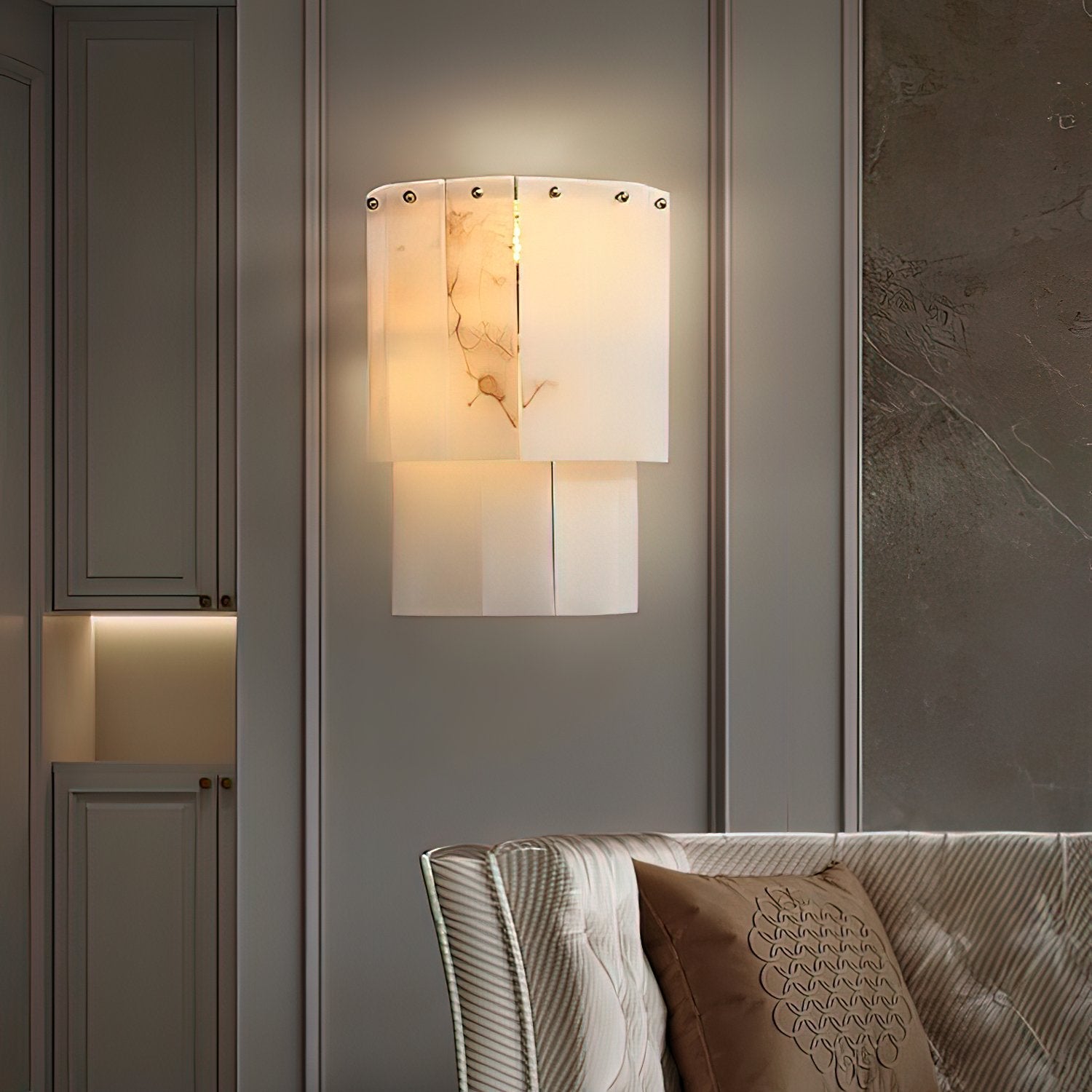 Fractured Alabaster Wall Light - Dia 16cm x W 26cm x H 20cm Metal, Hardwired Wall Sconce, detail 4