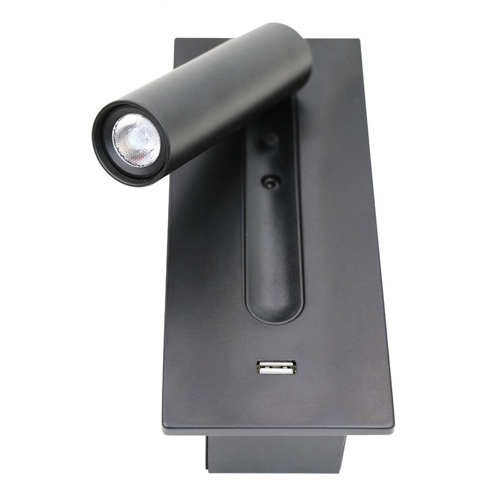 Black Bedside USB Wall Light - Dia 7.8cm x H 18.3cm Aluminum alloy, Bedroom Wall Sconce, detail 18
