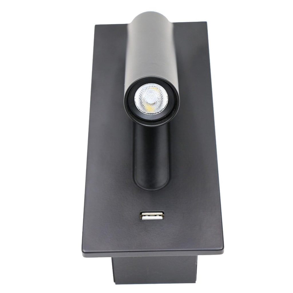 Black Bedside USB Wall Light - Dia 7.8cm x H 18.3cm Aluminum alloy, Bedroom Wall Sconce, detail 21