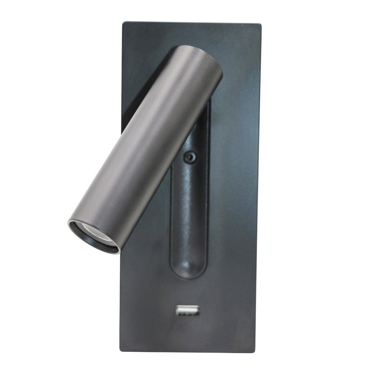 Black Bedside USB Wall Light - ∅ 3″ x H ‪7.2″ Aluminum alloy, Bedroom Wall Sconce, detail 23