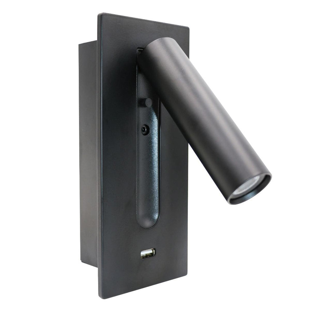 Black Bedside USB Wall Light - ∅ 3″ x H ‪7.2″ Aluminum alloy, Bedroom Wall Sconce, detail 2