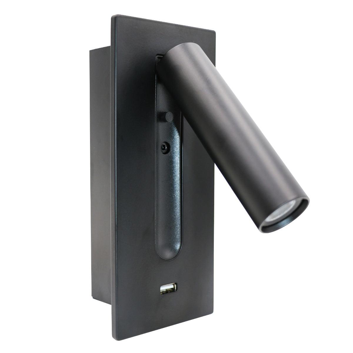 Black Bedside USB Wall Light - Dia 7.8cm x H 18.3cm Aluminum alloy, Bedroom Wall Sconce, detail 8