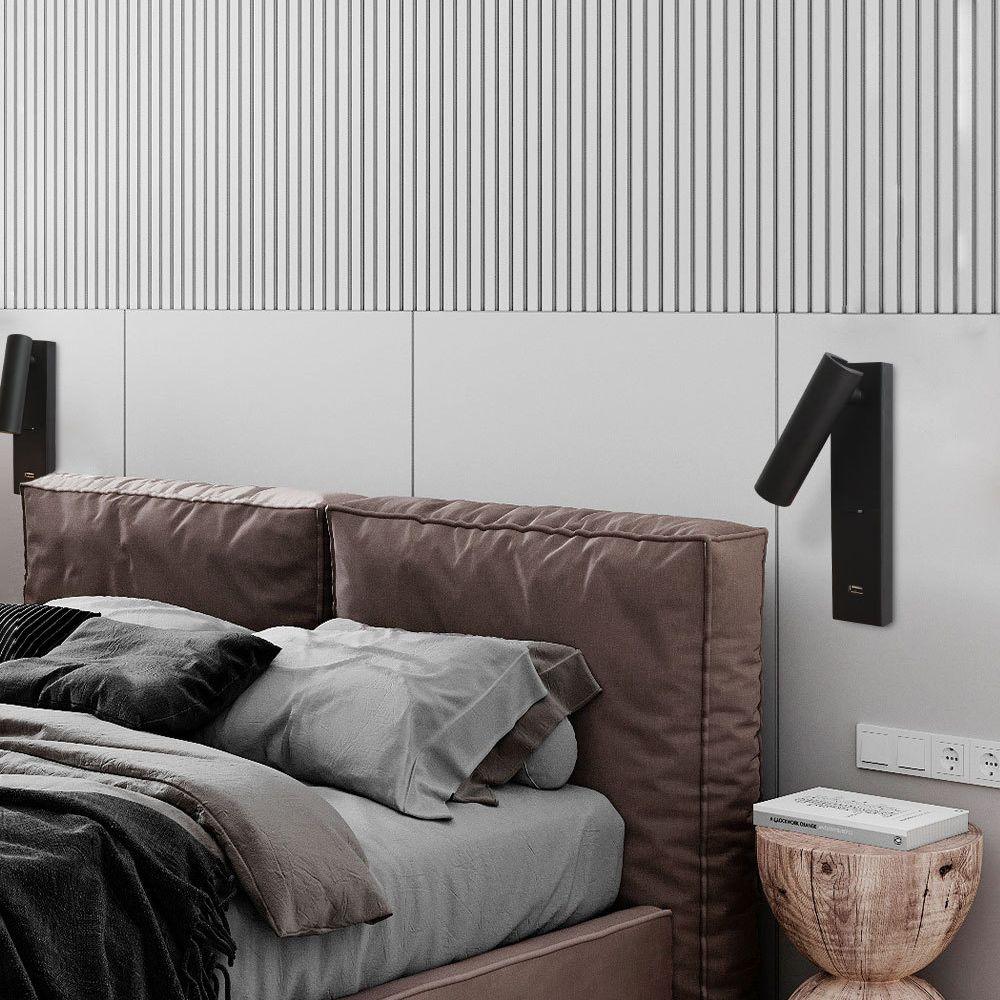 Black Bedside USB Wall Light - ∅ 3″ x H ‪7.2″ Aluminum alloy, Bedroom Wall Sconce, detail 3