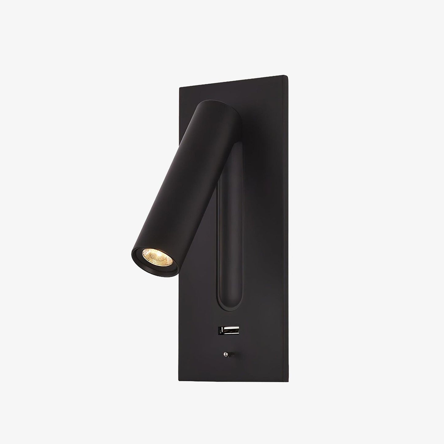 Black Bedside USB Wall Light - Dia 7.8cm x H 18.3cm Aluminum alloy, Bedroom Wall Sconce