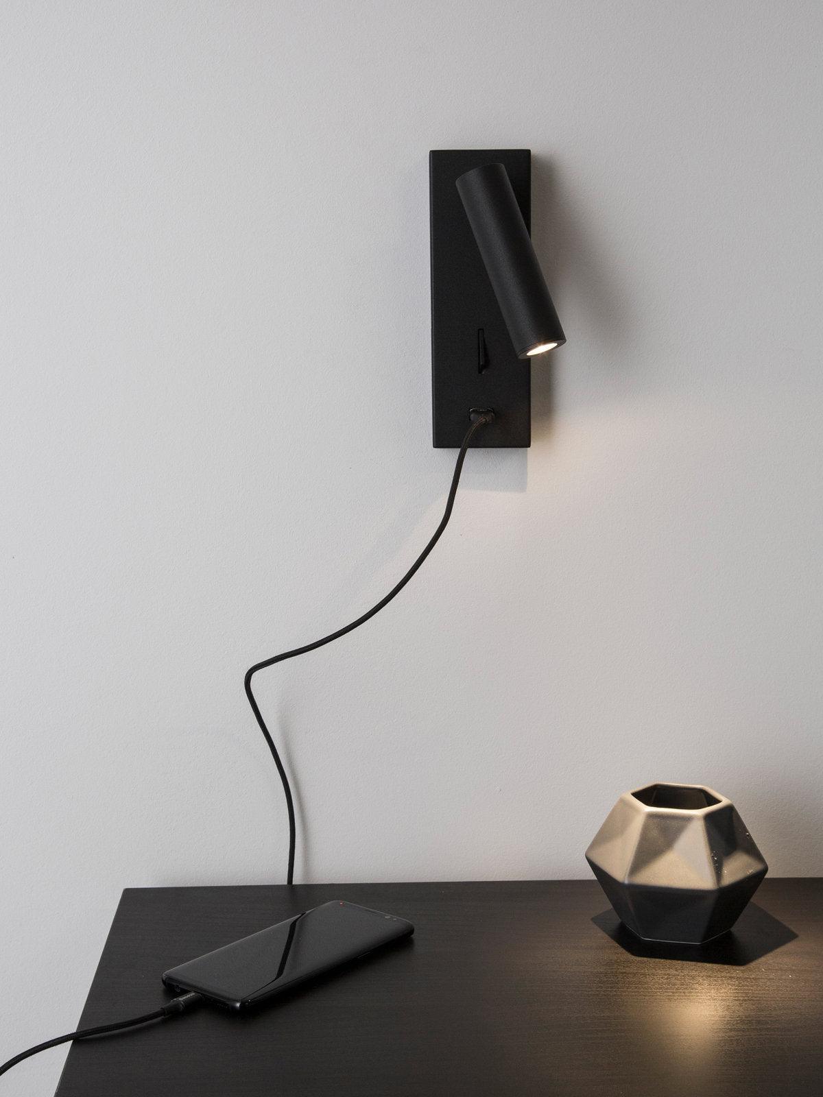 Black Bedside USB Wall Light - ∅ 3″ x H ‪7.2″ Aluminum alloy, Bedroom Wall Sconce, detail 16