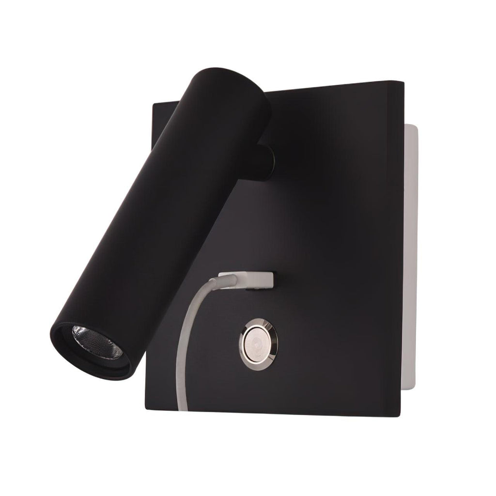 Black Bedside USB Wall Light - Dia 7.8cm x H 18.3cm Aluminum alloy, Bedroom Wall Sconce, detail 26