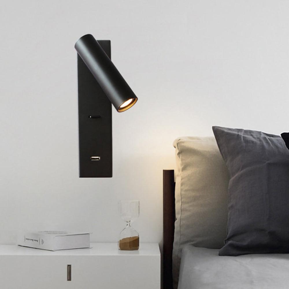 Black Bedside USB Wall Light - ∅ 3″ x H ‪7.2″ Aluminum alloy, Bedroom Wall Sconce, detail 10