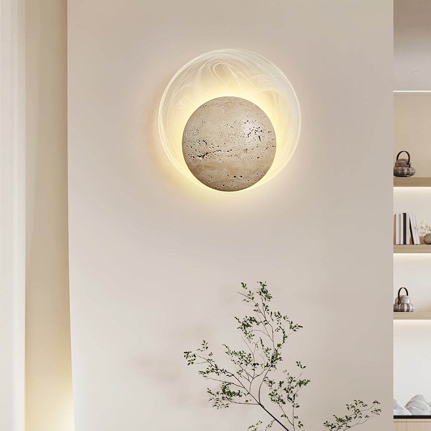 Genesis Travertine Wall Light, Hardwired Wall Sconce, detail 4