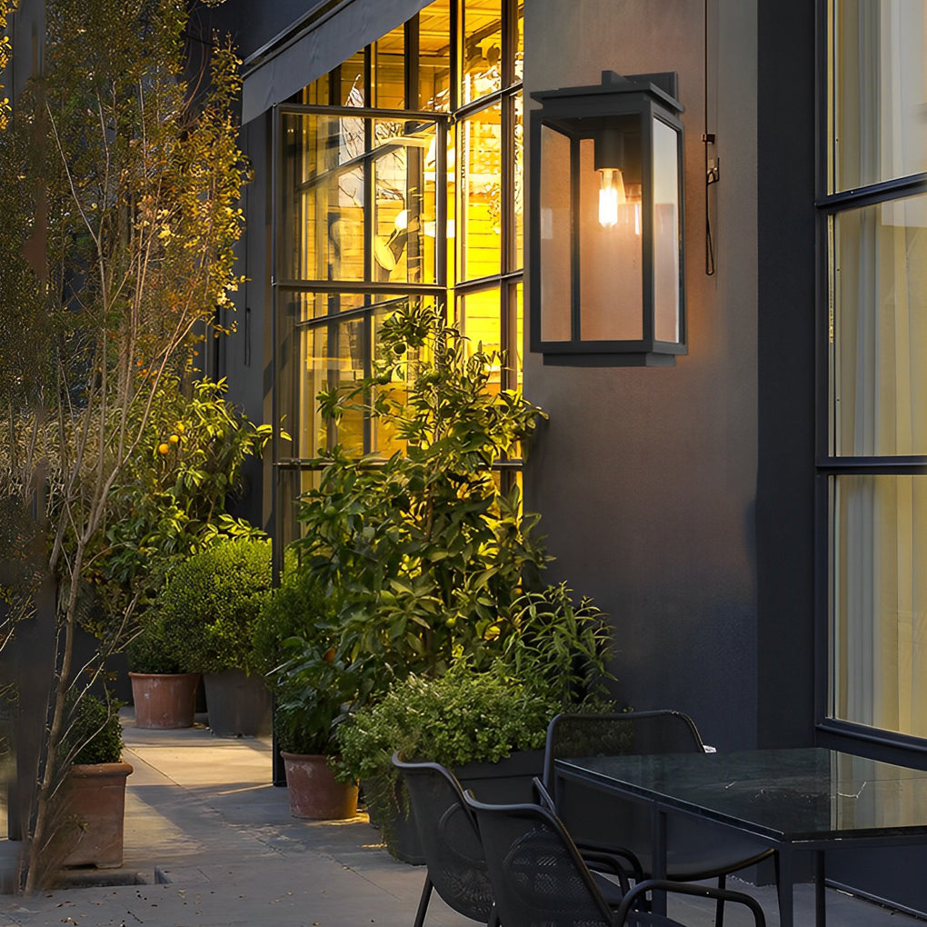 Waterproof Box Glass Black Industrial Exterior Wall Light Exterior Lights, Outdoor Wall Light, Die-cast Aluminum, 14.6"