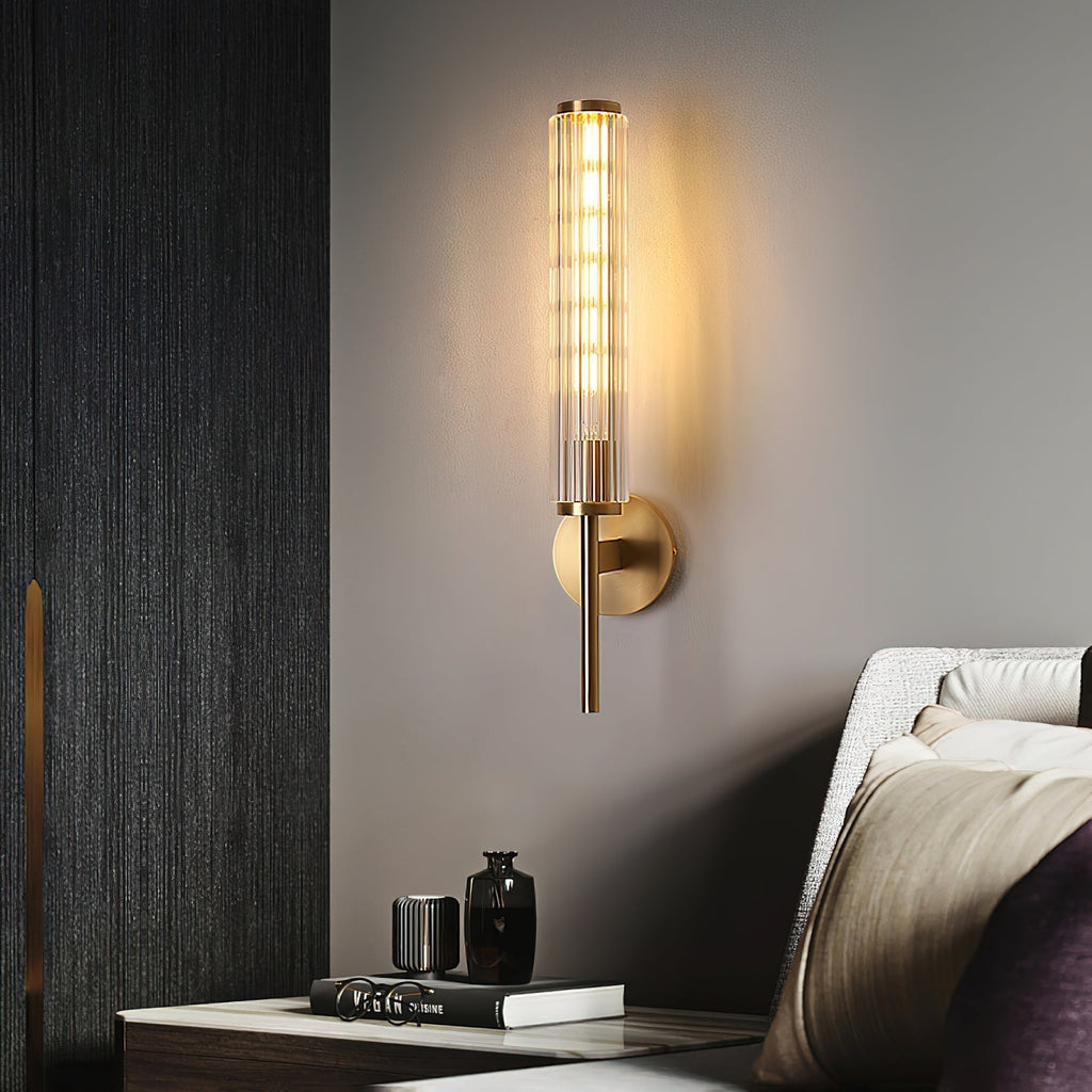 Glass Linear Brass Wall Light, Hardwired Wall Sconce, detail 2