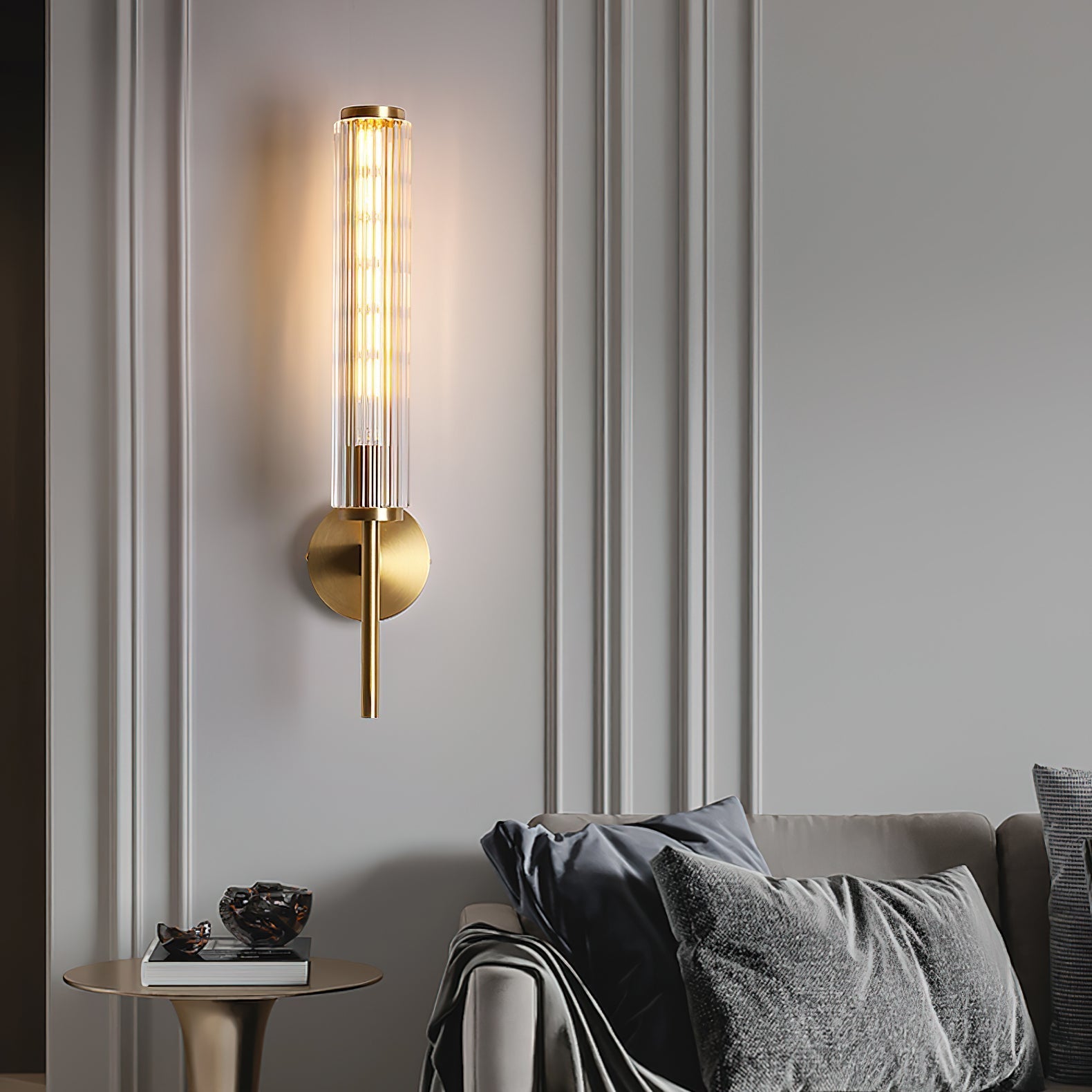 Glass Linear Brass Wall Light, Hardwired Wall Sconce, detail 11