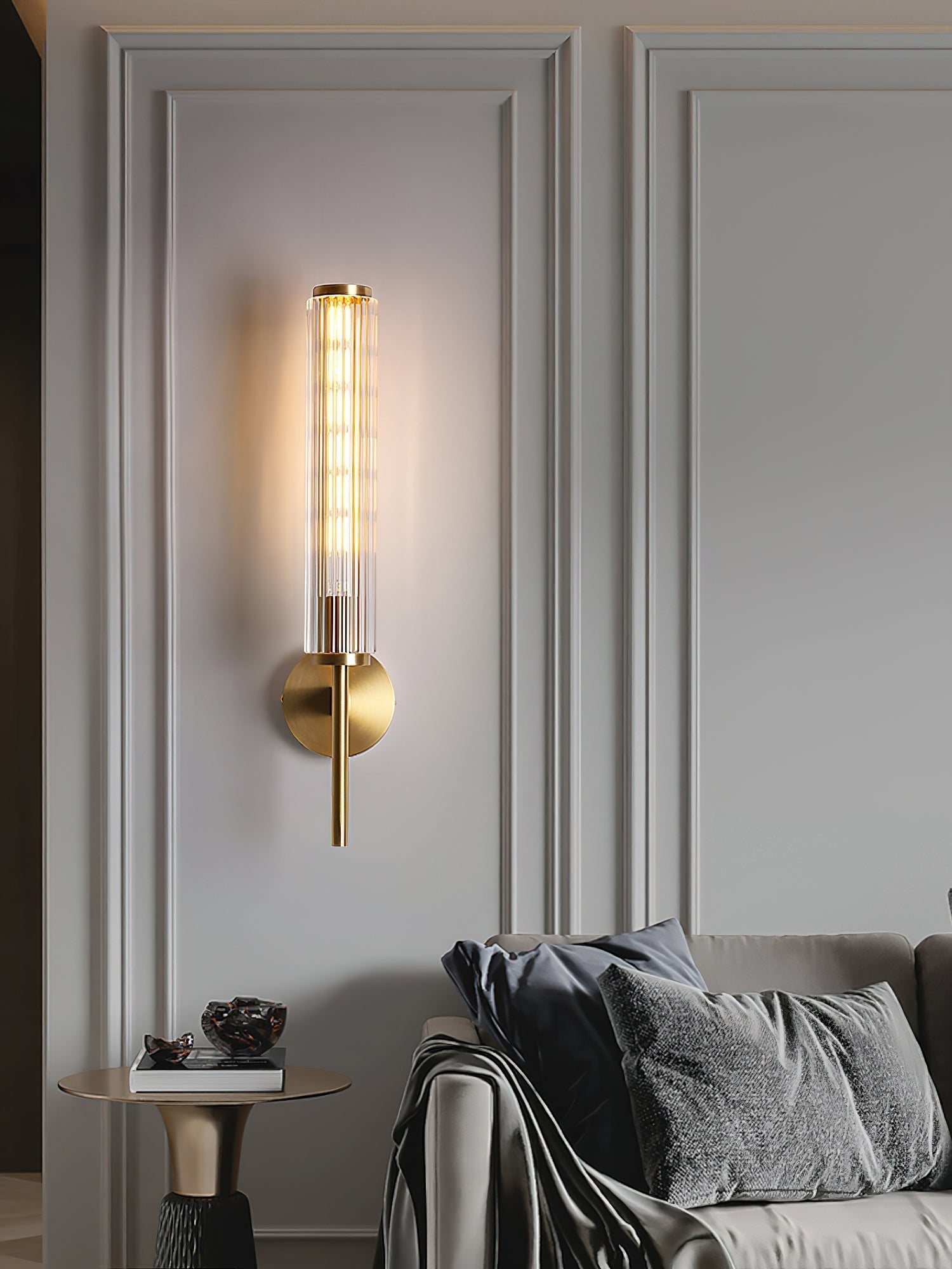 Glass Linear Brass Wall Light, Hardwired Wall Sconce, detail 14