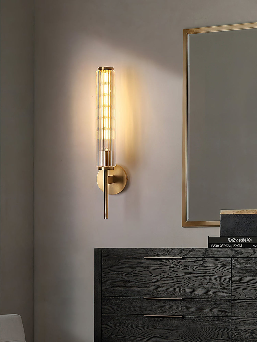 Glass Linear Brass Wall Light, Hardwired Wall Sconce, detail 5