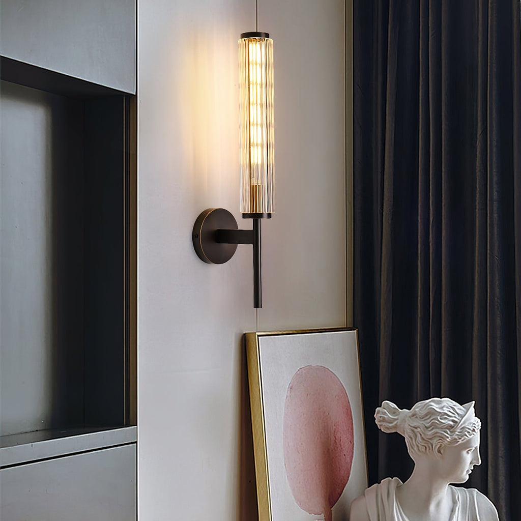 Glass Linear Brass Wall Light, Hardwired Wall Sconce, detail 7
