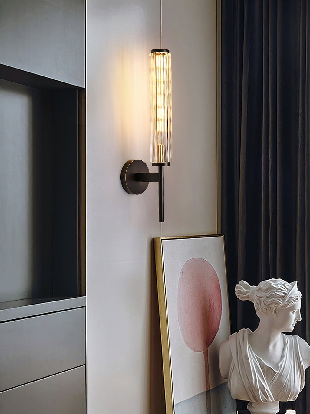 Glass Linear Brass Wall Light, Hardwired Wall Sconce, detail 8