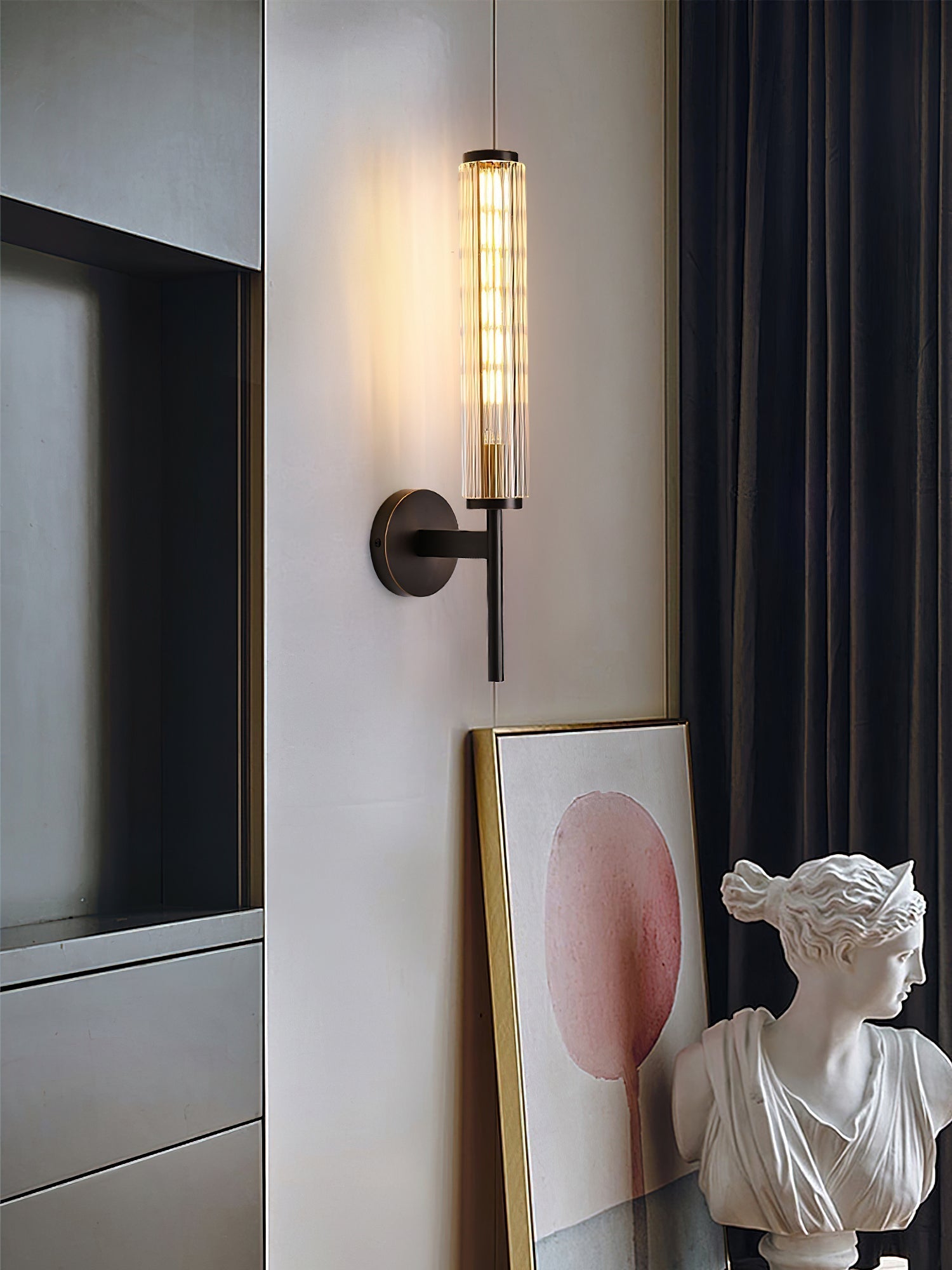 Glass Linear Brass Wall Light, Hardwired Wall Sconce, detail 8