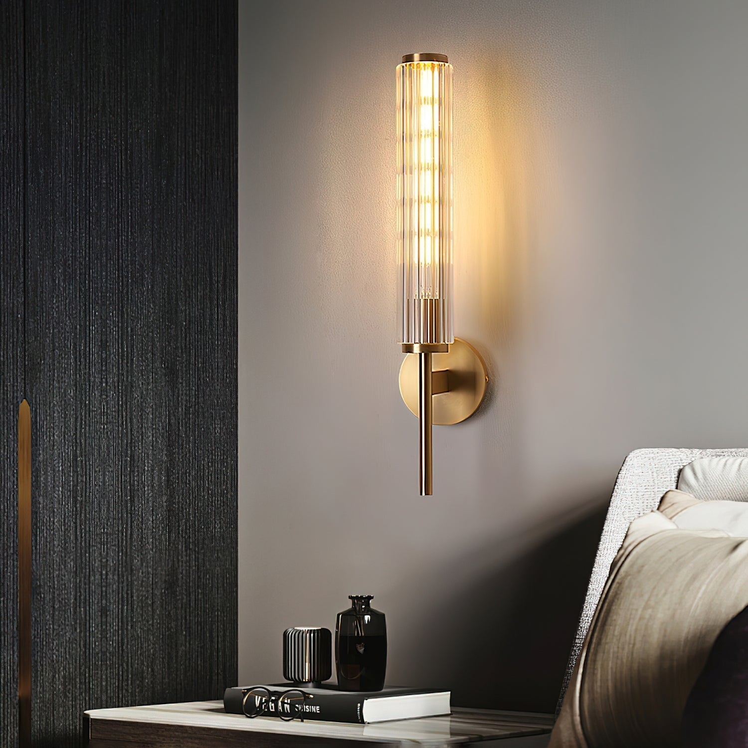 Glass Linear Brass Wall Light, Hardwired Wall Sconce, detail 9