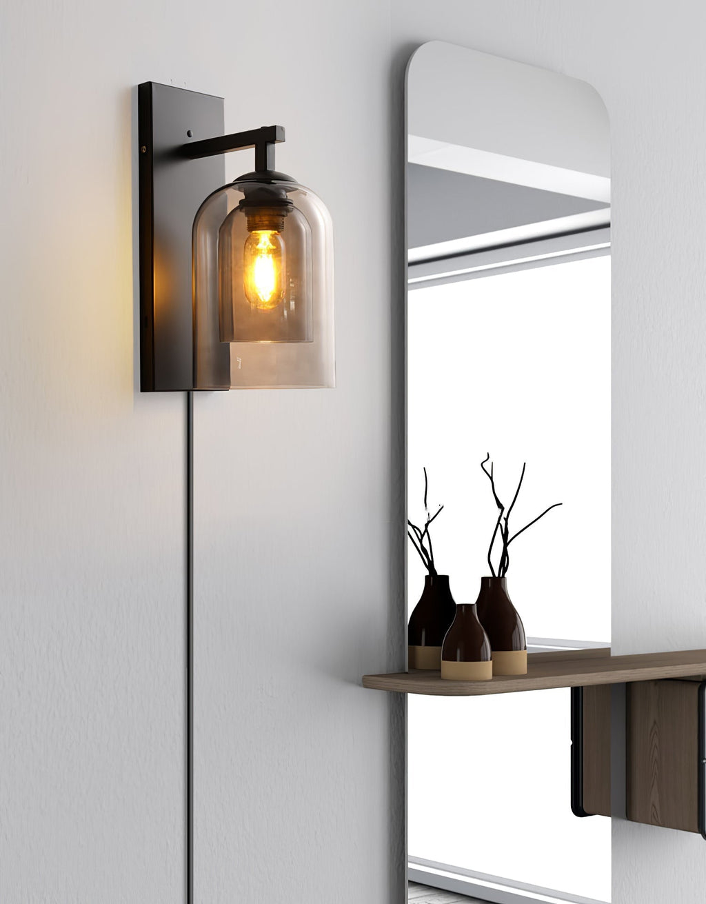 Glass Tubular Plug-In Wall Light, Plug-In Wall Sconce, detail 6