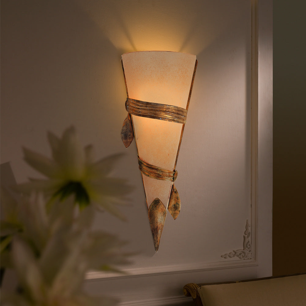 Gold Leaf Hand Made Opaque Glass Wall Light, Bedroom Wall Sconce, Height 62 cm