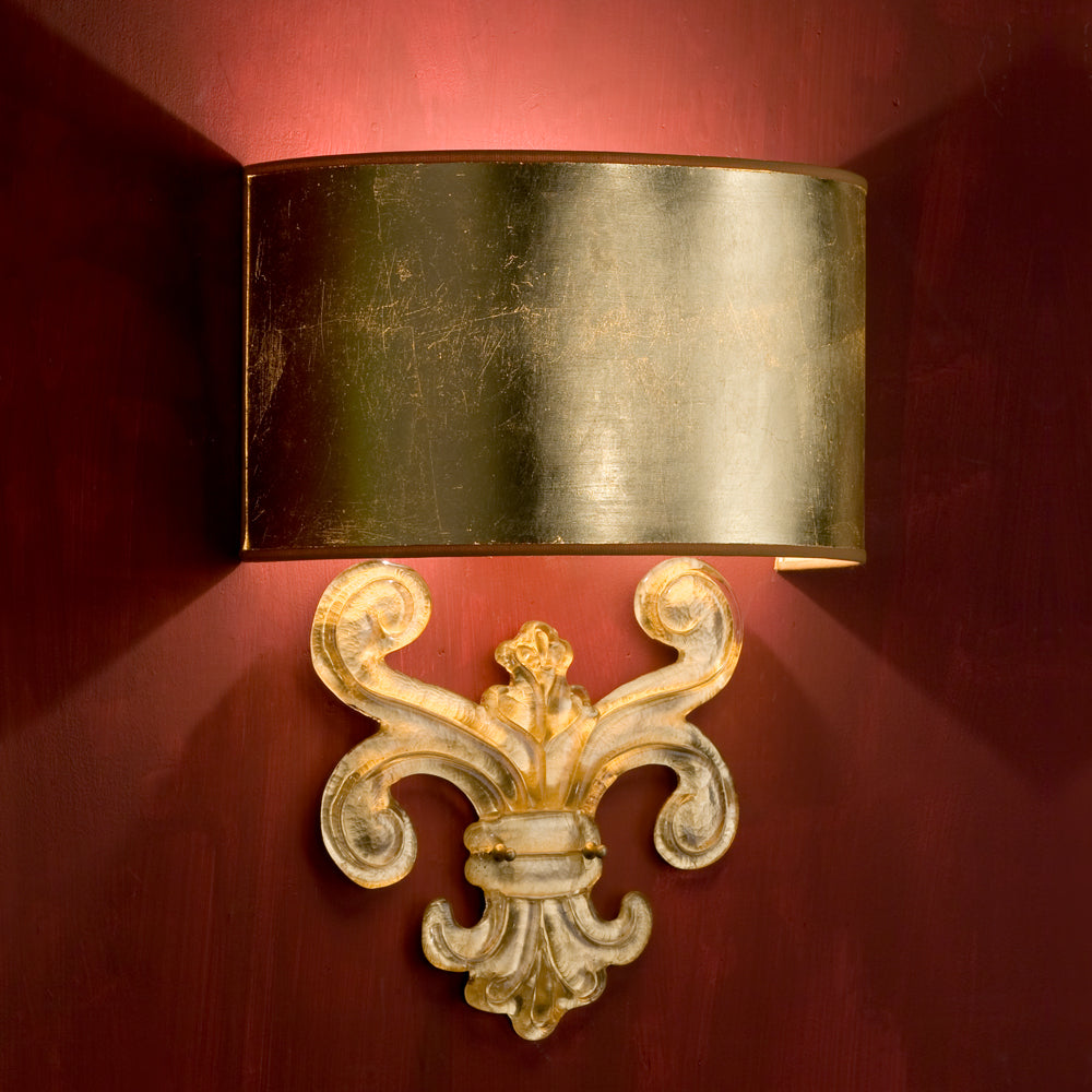 Gold Murano Glass Fleur De Lis Wall Light, Bedroom Wall Sconce, Height 58 cm