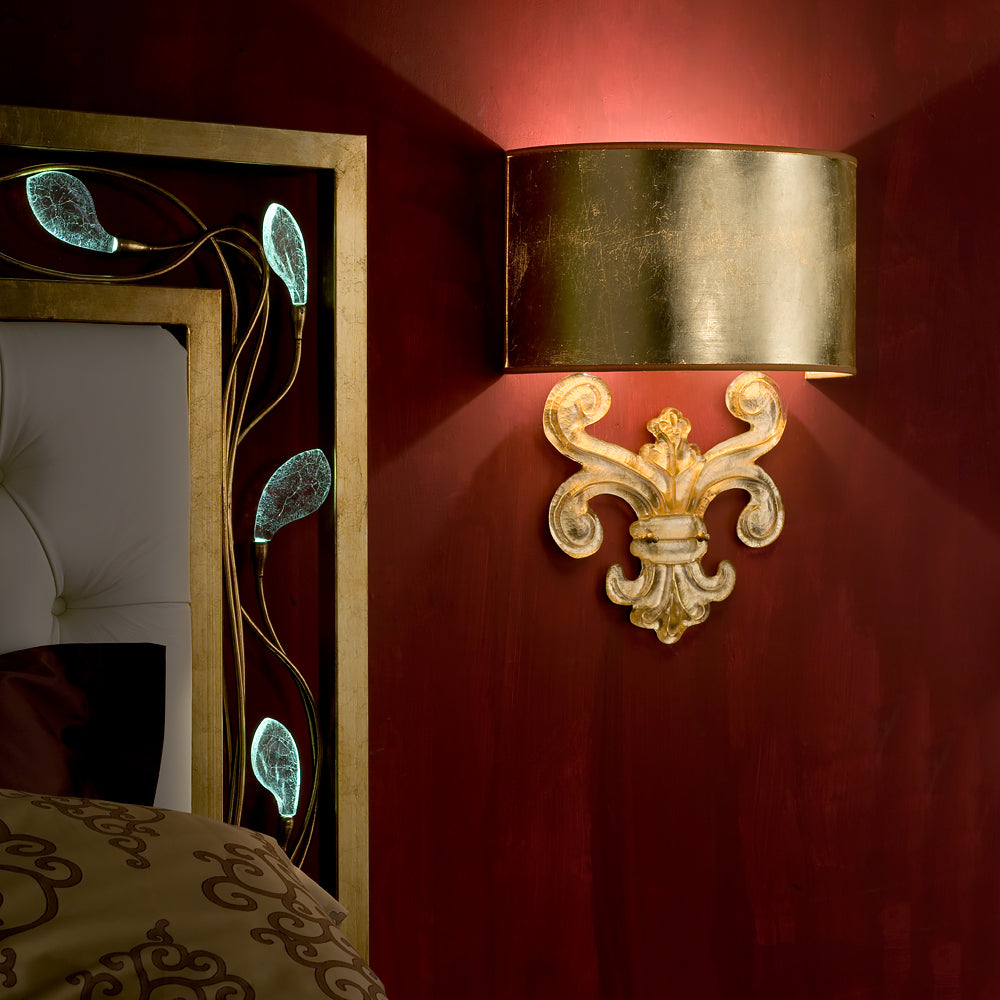 Gold Murano Glass Fleur De Lis Wall Light, Bedroom Wall Sconce, detail 4