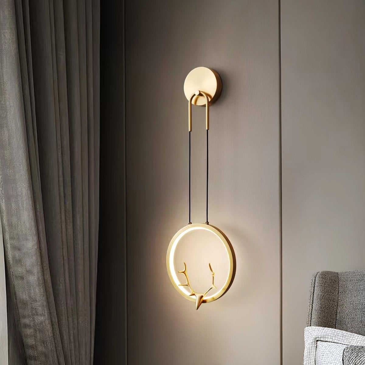 Golden Antler Wall Light, Bedroom Wall Sconce, detail 3