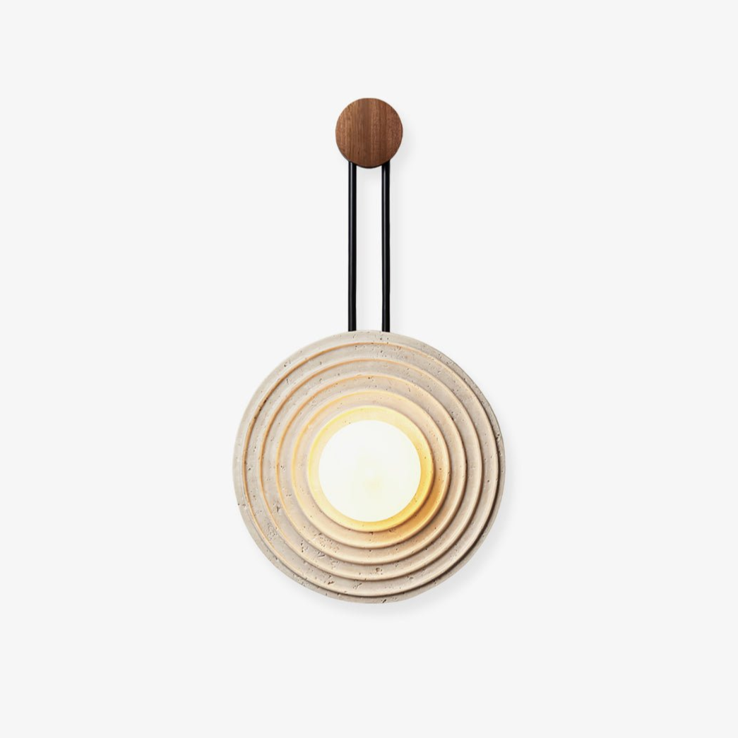 Growth Ring Wall Light, Hardwired Wall Sconce, Yellow Travertine, ∅ 13″ x H 23.6″