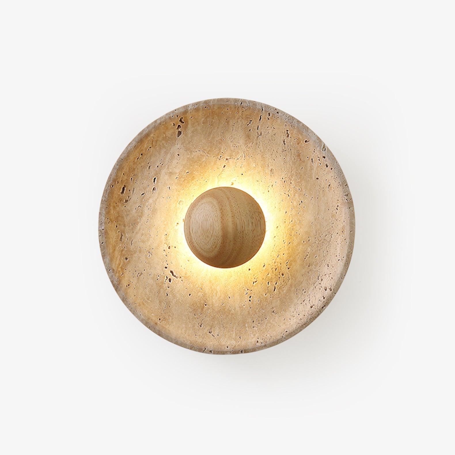 Halo Travertine Wall Light, Hardwired Wall Sconce, Yellow Travertine, Dia 25cm x H 25cm