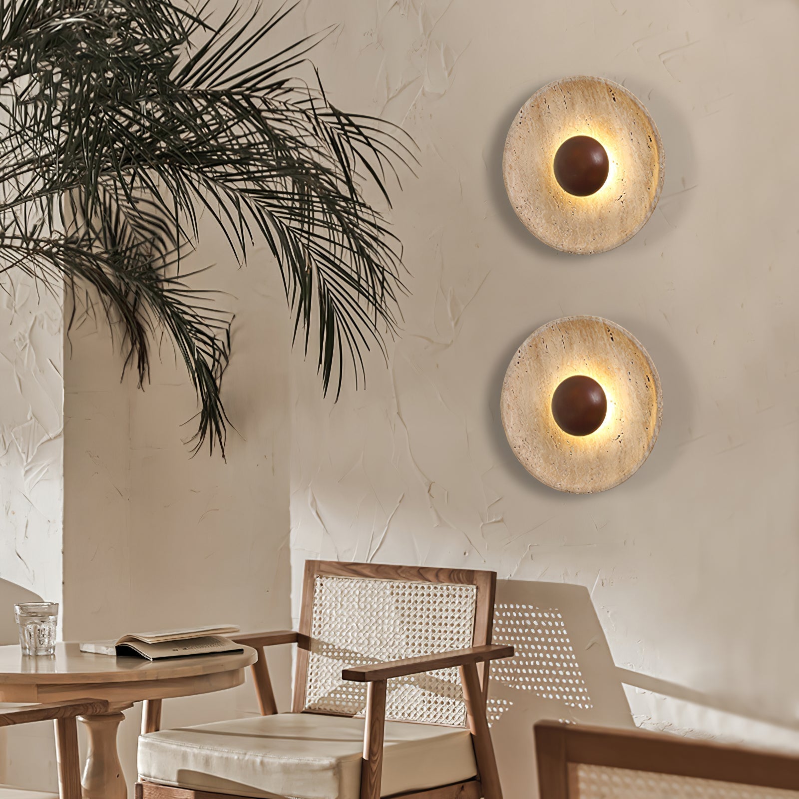 Halo Travertine Wall Light, Hardwired Wall Sconce, detail 13