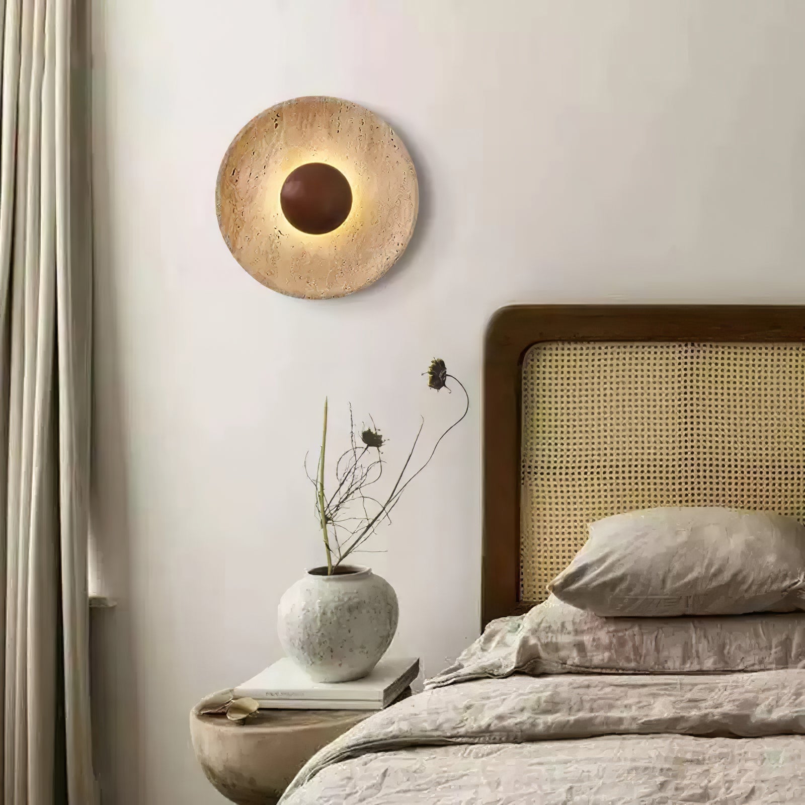 Halo Travertine Wall Light, Hardwired Wall Sconce, detail 3
